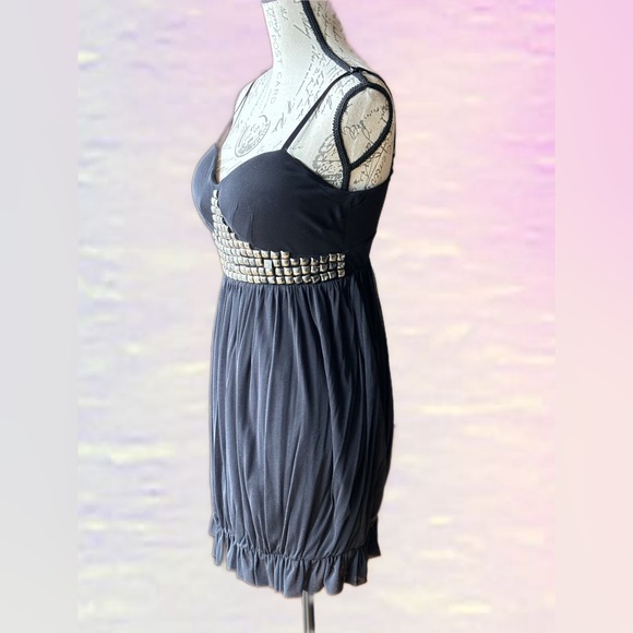 Bustier Strap Dress, Metal Stud Accents, Vertical Ruching, Gathered Hemline (M) - Picture 4 of 8